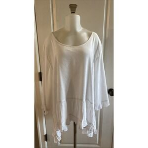 Kleen Linen Blend White Ruffle Lagenlook Pullover Top Size 3X Coastal Resort